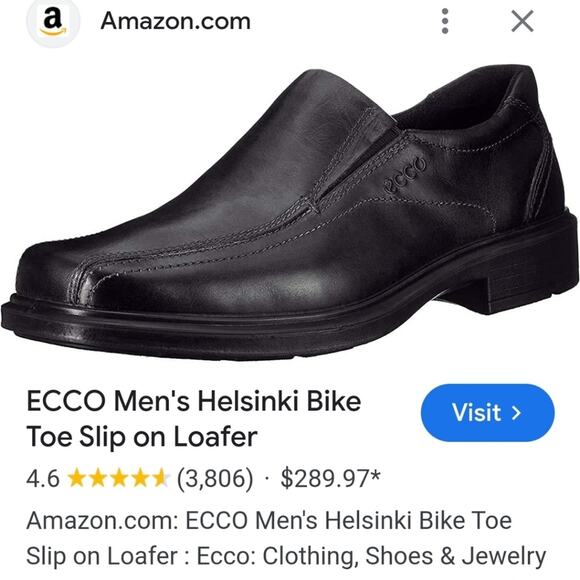 ECCO Helsinki sz EU43 US10 bike toe slip on loafer black top grain leath… main image 5